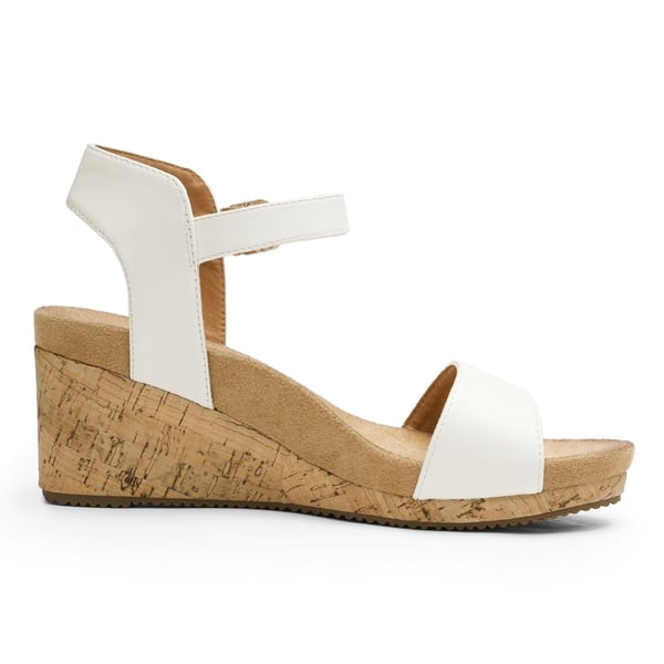 Buckle Platform Wedge Sandals - WHITE PU - 2
